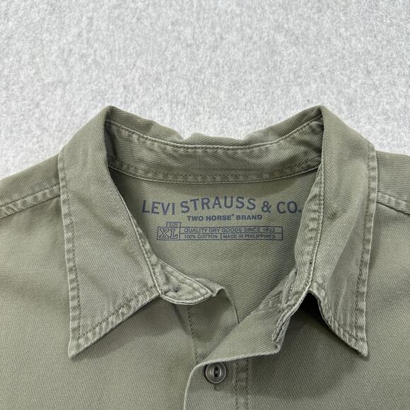 Levi's Shirt Mens XL Button Up Two Horse Brand Army Green Long Sleeves Collared - Picture 2 of 8